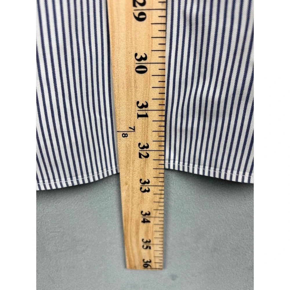 Paul Fredrick Mens 17-32 Blue White Striped Pinpoint Oxford Button Down Shirt